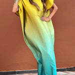 Loose Short Sleeves Gradient One-Shoulder Maxi Dresses