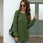 Nadorine Crew Neck Long Sleeve Slit Pullover Knit Sweater