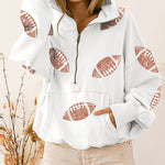 Rugby Sequined Hoodie Zipper Drawstring Long Sleeve Sweatshirt Top
