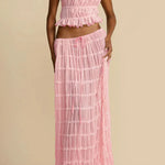 Versatility and Vintage Charm Pleated Drawstring Waist Tiered Maxi Skirt