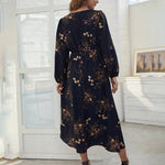 V Neck Long Sleeve Floral Print Maxi Dress