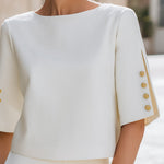 Button Detail Split Sleeve Elegant Top