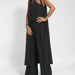 Three-Piece Set One-Shoulder Vest T-Shirt, Sleeveless Open-Front Cardigan, and Wide-Leg Pants