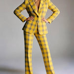 Column Loose Contrast Color Plaid Split-Joint Blazer Pants
