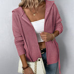 Long Sleeve Zipper Knitted Cardigan Hoodie Casual Short Sweater Outerwear