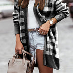 Open Front Oversized Plaid Cardigan Sweater