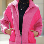 Long Sleeve Cardigan Zippered Plush Patchwork Women's Jacket