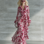 Romantic Bohemian Print Ruffle V-neck Maxi Dress