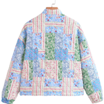 Loose Stand Collar Long Sleeve Floral Printed Cotton Jacket