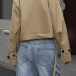Double-breasted short belted trench coat