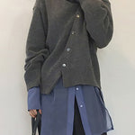 Irregular Button Casual Cardigan Loose Crew Neck Sweater Outerwear