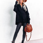 Solid Color V-neck Irregular Hooded Sweatershirt
