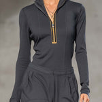 Casual Retro Sports Dark Gray Half-high Collar Front Zipper Long-sleeved Top And Wide Pants Set