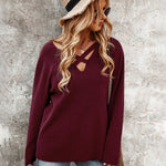Sexy Hollow V Neck Long Sleeve Sweater