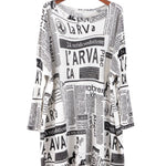 Vintage Loose One-Shoulder Newspaper Printed Split-Joint Sweater