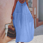 Nadorine Women's Casual Thin Beach Dress Solid Color Loose Spaghetti Strap Swing Dress