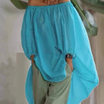 High-Low Loose Elasticity Pleated See-Through Solid Color Off-The-Shoulder Blouses&Shirts Tops