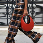 High Waisted Wide Leg Plaid Split-Joint Pants Trousers