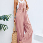 Solid Color Sleeveless Sling Pocket Wide Leg Side Button Plus Size Jumpsuits
