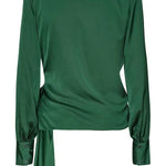 Satin Solid Color V-neck Tie Up Long Sleeve Loose Shirt