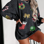 Sequined Christmas Graphic Pullover Sweatshirt