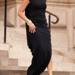 Loose Sleeveless Solid Color Split-side Shawl Collar Maxi Dresses