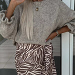 Solid Color Round Neck Ruffled Long Sleeve Knitted Sweater