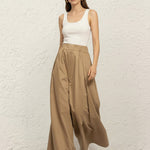 Elasticated Waist High Waisted Pleated Pockets Solid Color Pants