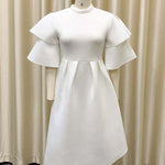 Original Loose Half Sleeves Falbala Solid Color Round-Neck Midi Dresses