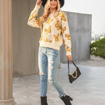 Nadorine Butterfly Print Crew Neck Oversized Knit Sweater