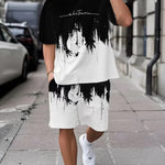 KZZ Men's Geometric Print Short-Sleeve T-Shirt and Athletic Shorts