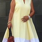 A-Line Loose Contrast Color Pockets V-Neck Midi Dresses