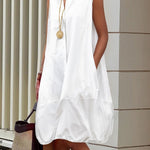 Loose Sleeveless Buttoned Solid Color Lapel Midi Dresses Shirt Dress