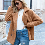 Plush Teddy Bear Fleece Jacket Lapel Button Down Coat