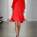 Loose Solid Color Split-Joint Cold Shoulder Mini Dresses Shirt Dress
