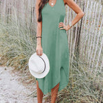 Sleeveless Crew Neck Spaghetti Strap Dress Bohemian Casual Loose Long Flowy Dress