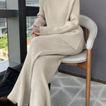 Solid Color Knitted Two Piece Casual Loose Loungewear Knit Sweater&Pants Set
