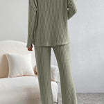 Ribbed V-Neck Top and Pants Set
