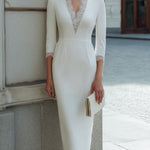 Lace-Trim V-Neck Tailored Midi Dress