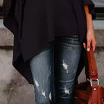 Casual Asymmetric Solid Color High-Neck T-Shirts Tops