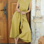 Loose V-Neck Vest Flared Pants Set