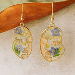 Pressed Flower Earrings -Abstract Face Forget Me Not Flower