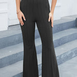 Solid striped skinny bootcut high-waisted athleisure trousers