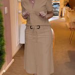 High Waisted Loose Split-Front Split-Joint Tied Waist Skirts