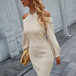High Elastic Waist Off Shoulder Sweater Dress