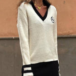 Quebec Beige V-Neck Fashion Sweater