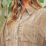 Golden Velvet Loose Fit Chest Pockets Buttoned Shirt