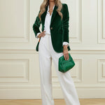Long Sleeves Buttoned Solid Color Notched Collar Blazer Suits Outerwear