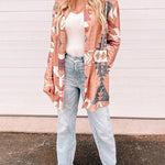 Nadorine Women's Diamond Print Stripe Mid-Long Contrast Color Knit Cardigan
