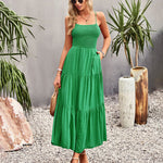 Sleeveless Lace-up Backless Smocked Tiered Maxi Dress Boho Long Beach Sundresses